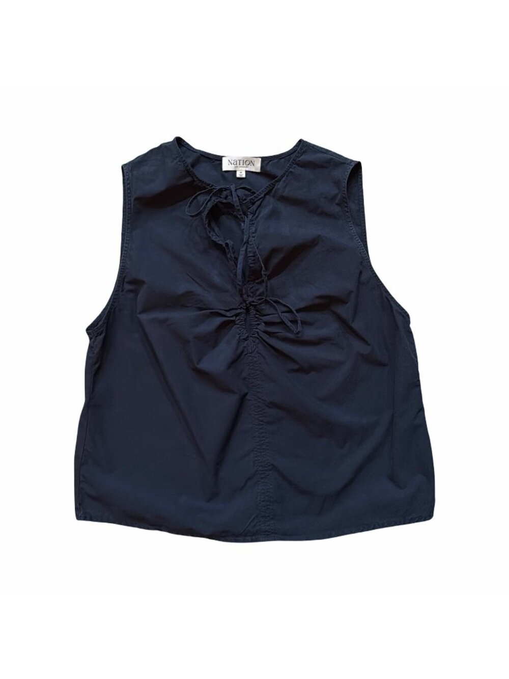 Nation LTD Gracie Navy Blue Ruched Tie Front Sleeveless Cotton Top Tank Size M